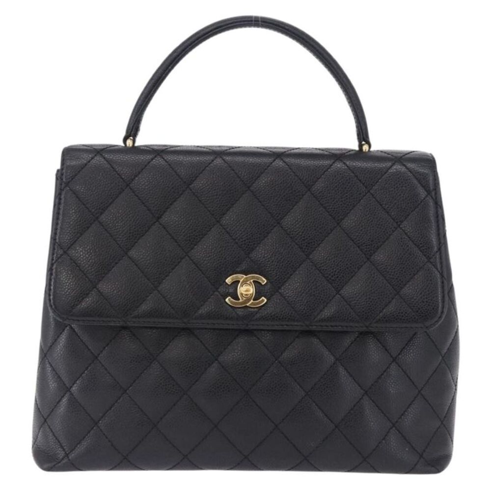 Chanel Coco Top Handle Quilted Caviar With Lizard Black Leather Handbag